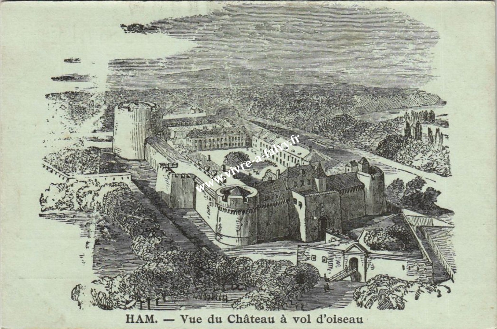 0 ham gravure vue du chateau a vol d oiseau